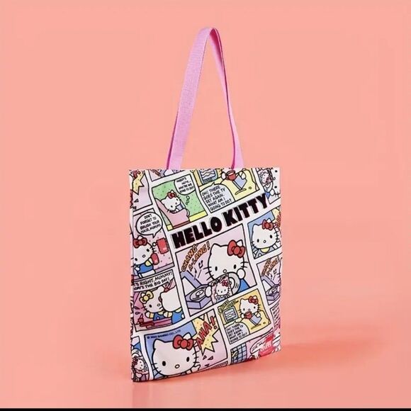 Hello kitty comic style tote bag with zipper shopping accessory on the go - Picture 4 of 9